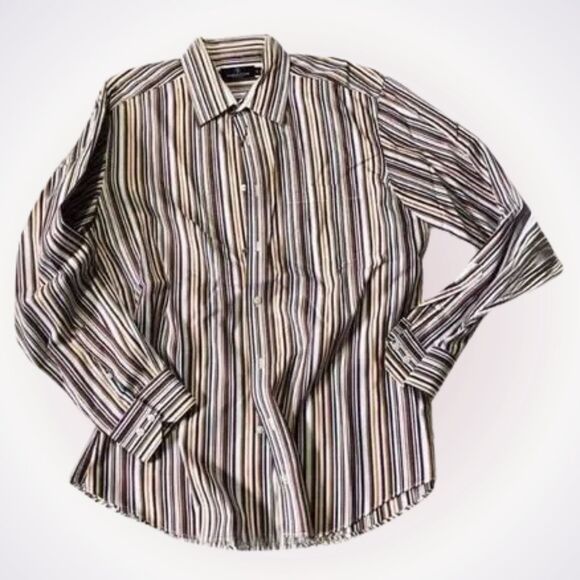 Bugatchi Uomo Brown Striped Button-Down Shirt | Sz XL - Picture 1 of 7